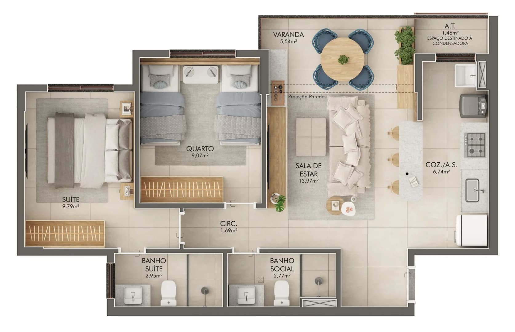 2 Quartos com Suíte (Col. 1)