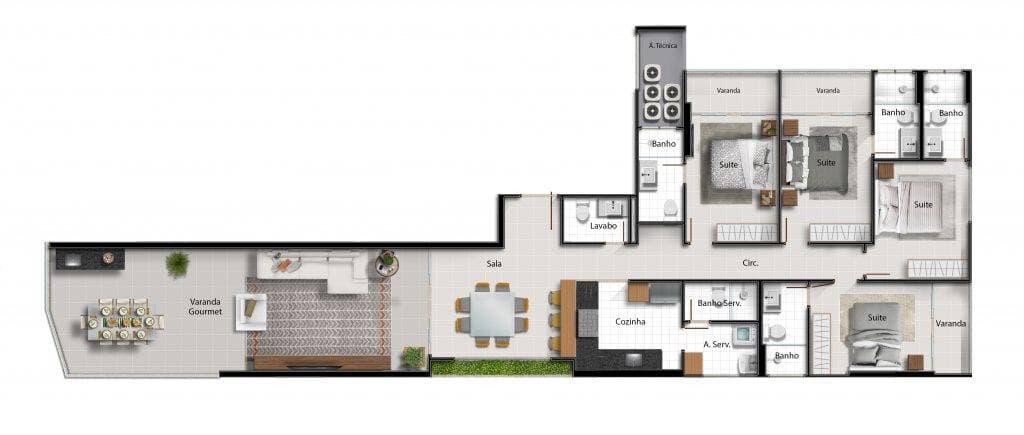 Apartamento tipo 1 (Coluna 1)
